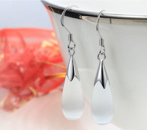 925 sterling silver teardrop earrings with cat eye stone "Khloe" (white)