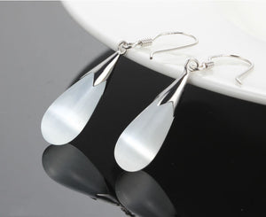 925 sterling silver teardrop earrings with cat eye stone "Khloe" (white)