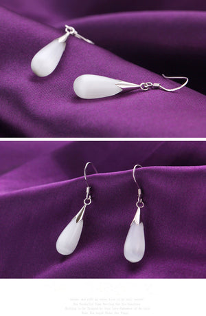 925 sterling silver teardrop earrings with cat eye stone "Khloe" (white)