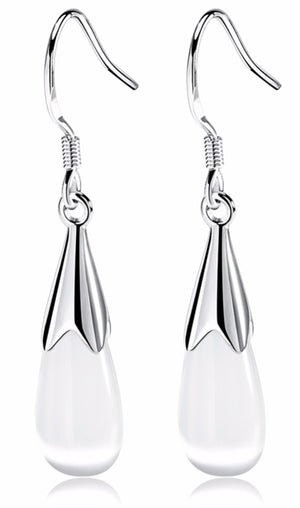 925 sterling silver teardrop earrings with cat eye stone "Khloe" (white)