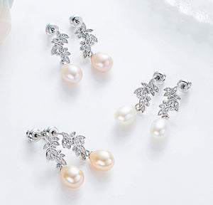 925 Sterling Silver earring with Pearl and Austrian crystals "Kiara" (White)