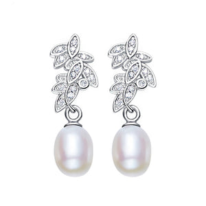 925 Sterling Silver earring with Pearl and Austrian crystals "Kiara" (White)
