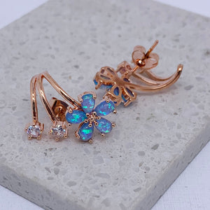 Rose gold blue opal crawler earrings jewellery by frenelle auckland nz