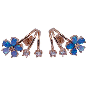 Rose gold blue opal crawler earrings jewellery by frenelle auckland nz