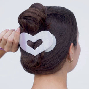 Heart Shape Flat Hair Clip "Mel-Heart" (Grey-Black)