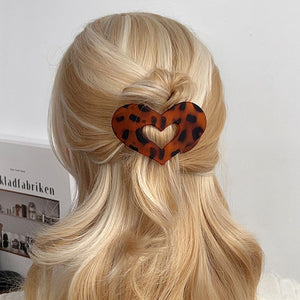 Heart Shape Flat Hair Clip "Mel-Heart" (Grey-Black)