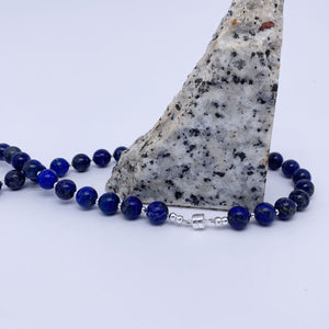 lapis lazuli 8mm bead necklace silver magnetic clasp