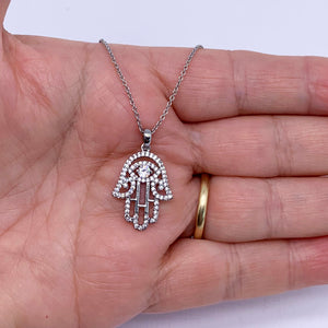 silver swarovski crystal hamsa pendant necklace frenelle jewellery