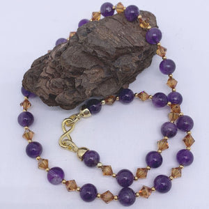 amethyst gemstone necklace with swarovski crystals jewellery by frenelle, auckland nz