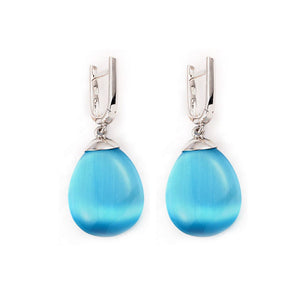 925 Sterling Silver Drop Earrings with Blue Zirconium Stone "Claire"