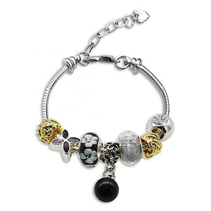 silver and black charm bracelet for women girls