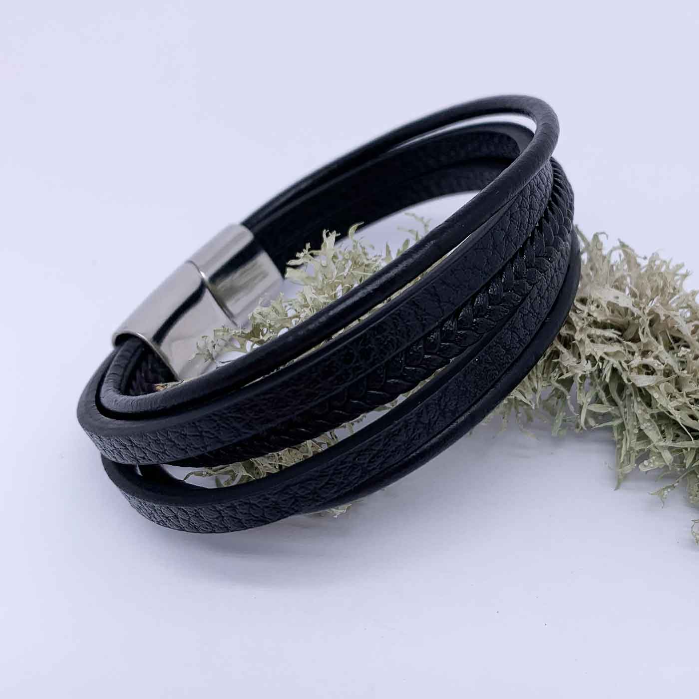 black leather bracelet magnetic catch