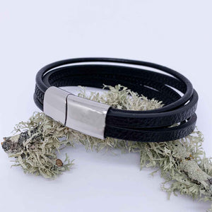 black leather bracelet magnetic catch men