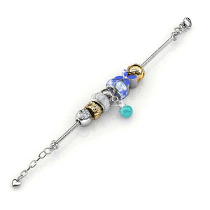 silver charm bracelet blue pearl