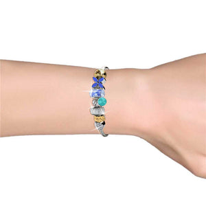 silver charm bracelet blue pearl