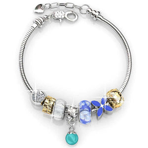 silver charm bracelet blue pearl