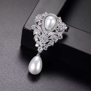 silver pearl crystal brooch buy nz