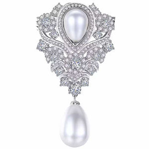 silver pearl crystal brooch