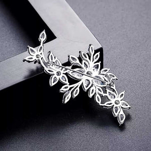 brooch silver spray flowers back view