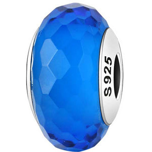 frenelle jewellery Silver Facetted Murano Charm Bead (Blue)