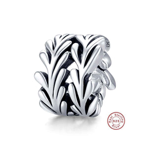 silver leaf foliage charm bead for bracelet