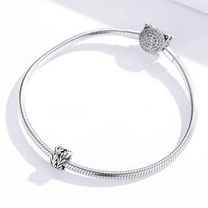 silver leaf foliage charm bead for bracelet