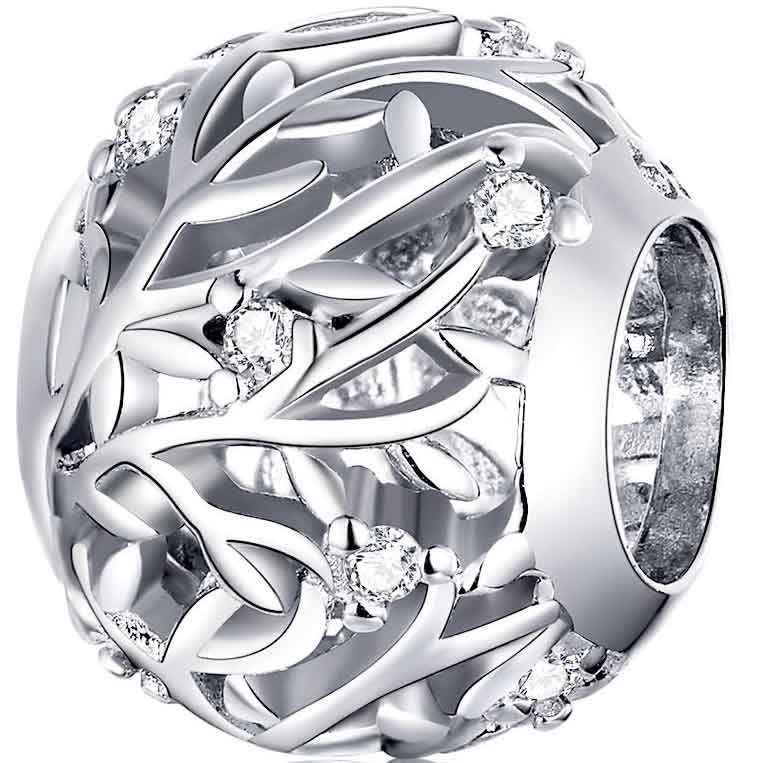 silver charm bead diamonds bracelet