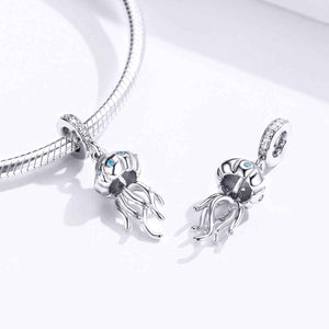 jellyfish silver blue charm