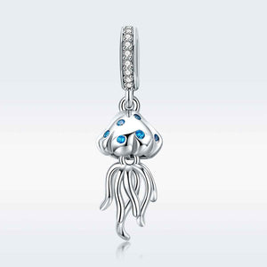 jellyfish silver blue charm