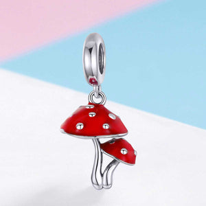 silver red mushroom charm bracelet