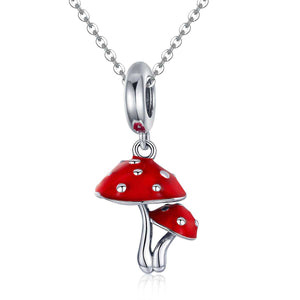 silver red mushroom charm bracelet