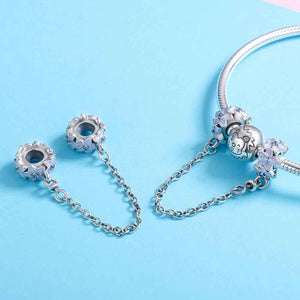 safety chain charm silver lilac flowers