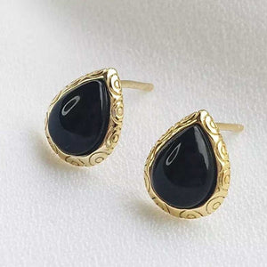 black onyx stud gold earrings women