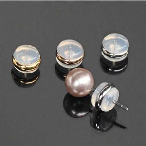 3 pairs gold hamburger earring backs pink pearl