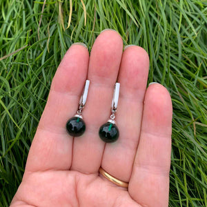 frenelle jewellery earrings green silver huggie