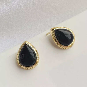 black onyx stud gold earrings women