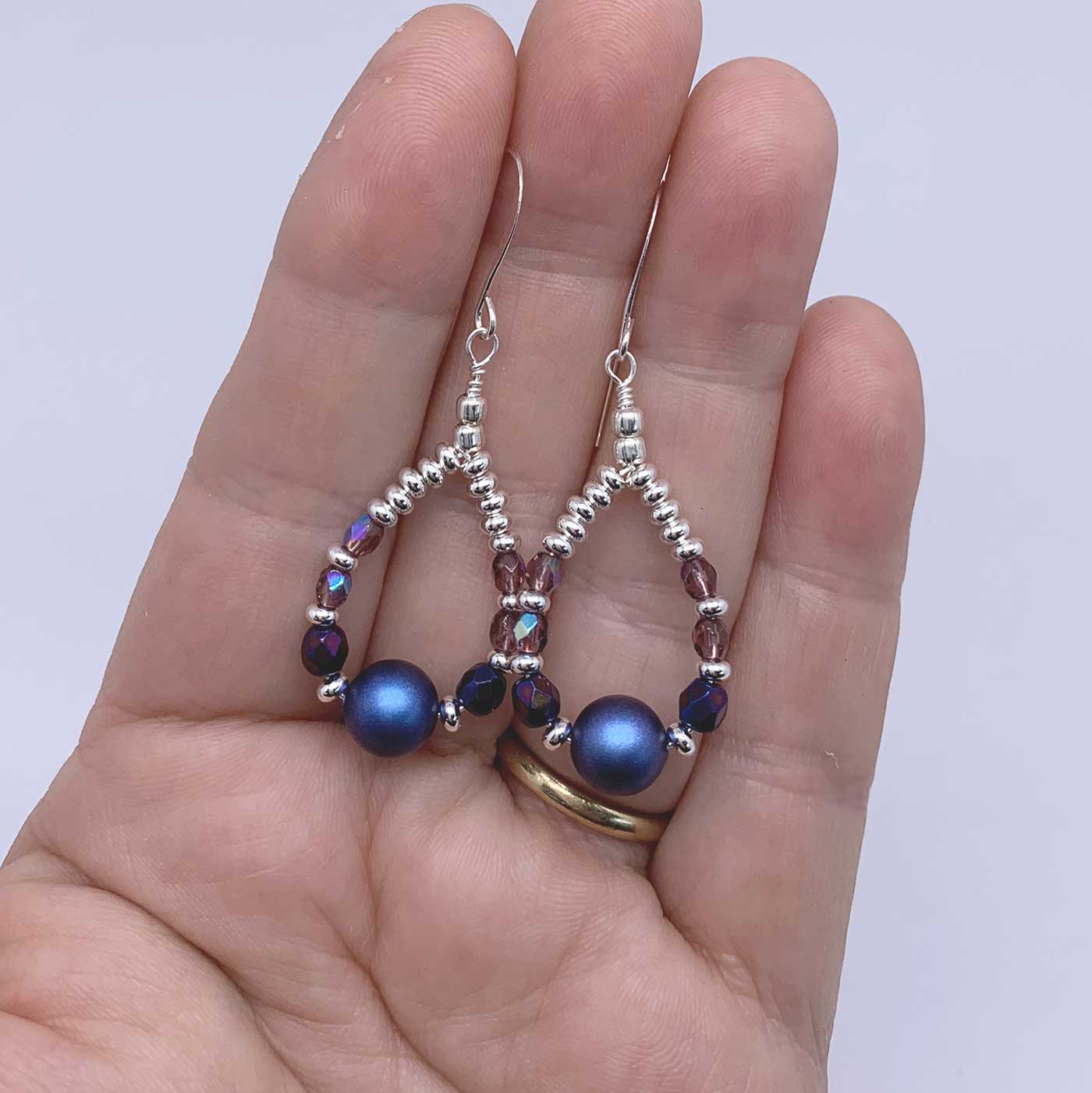 blue pearl silver earrings