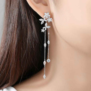 crystal silver tassel bridal earring