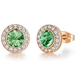 peridot crystal stud earrings rose gold