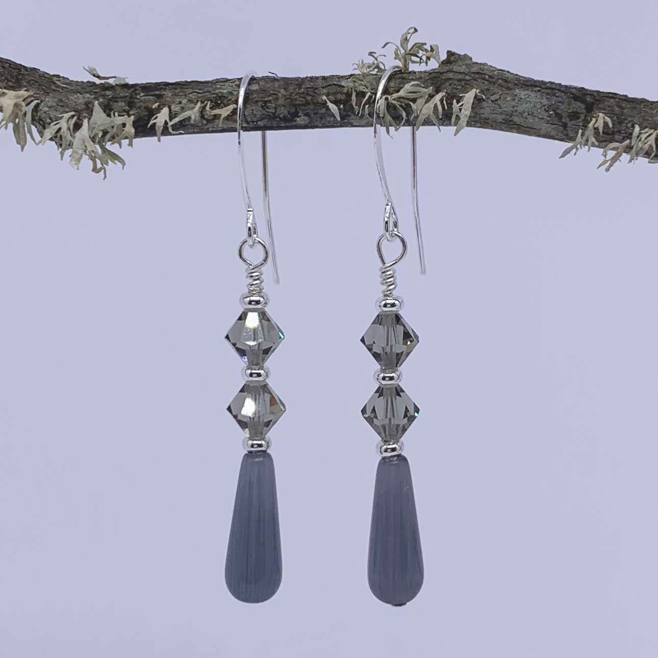 grey crystal drop earrings for women NZ gifts