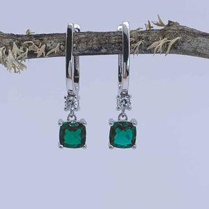 silver emerald huggie earrings jewellery nz