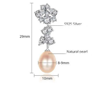 white pearl drop silver earrings bridal