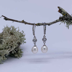 925 sterling silver crystal pearl earrings