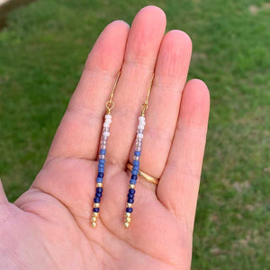 long bead blue tassel gold earrings