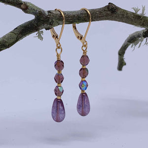 fire polished mauve and gold earrings jewellery women