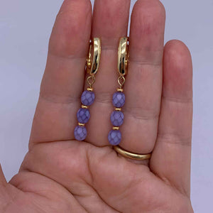gold dangle earrings violet huggie jewellery