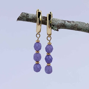 gold dangle earrings violet huggie jewellery