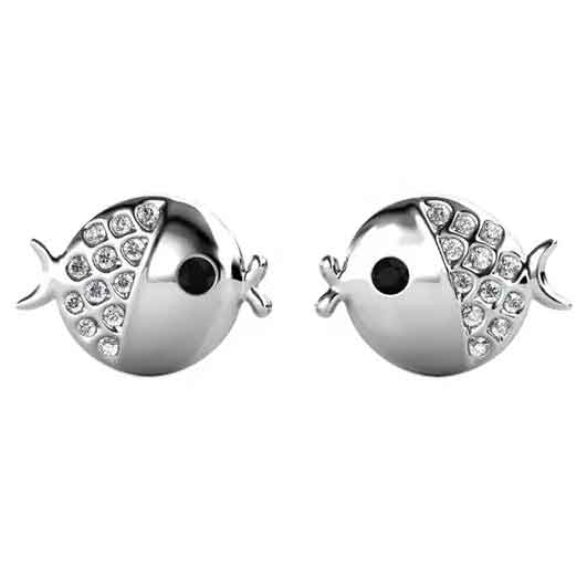 gift for girls silver crystal fish earrings