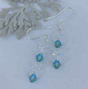 blue crystal drop earrings for women
