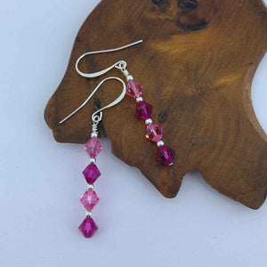 silver pink dangle crystal earrings for women